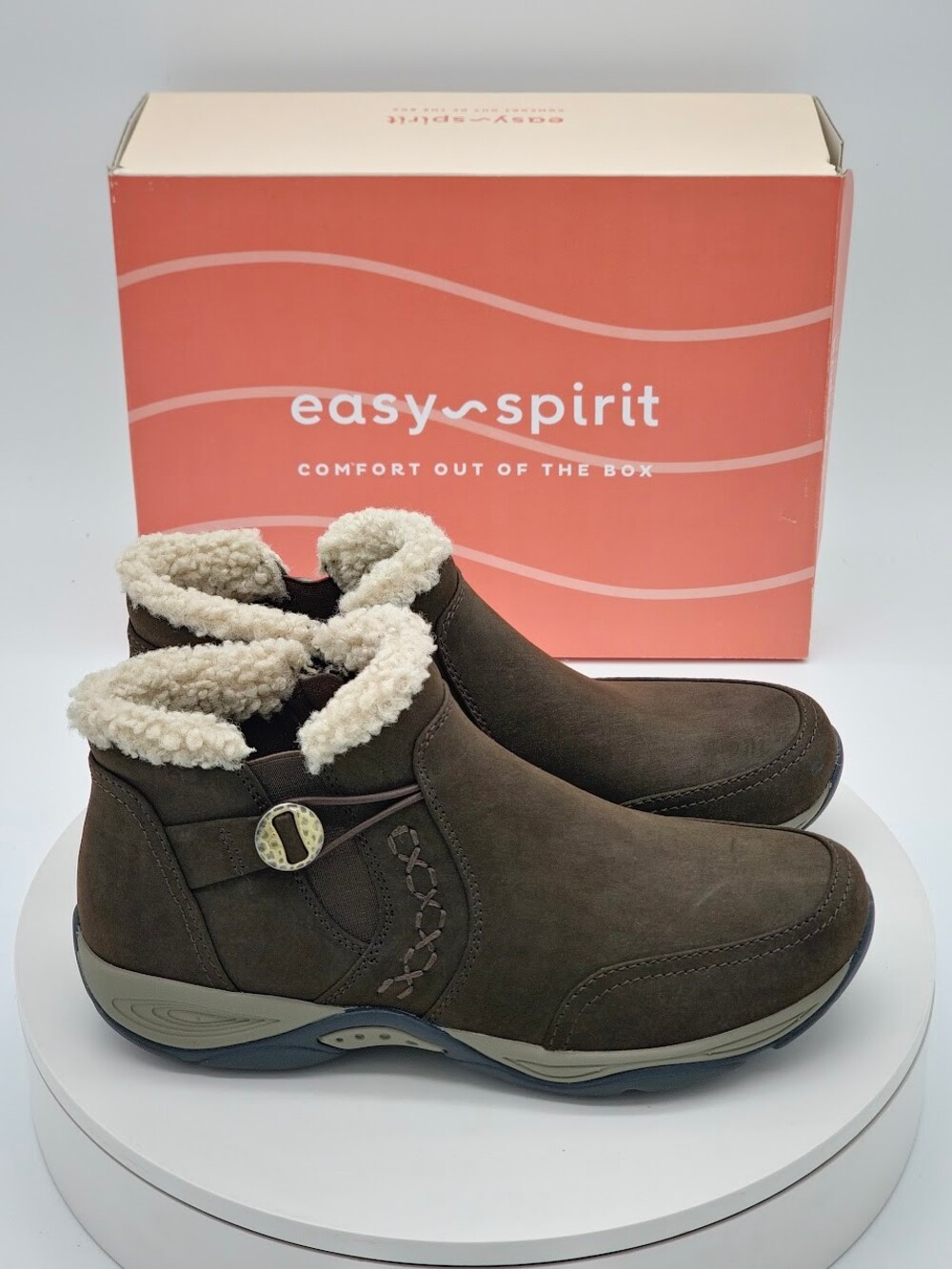 Easy Spirit Erique8 Dark Brown Faux Fur Ankle Boots Women’s Size 7.5 NEW - Picture 2 of 10